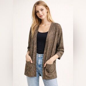 Vintage Halston III Metallic Gold Knit Long Cardigan Sweater Women's Large